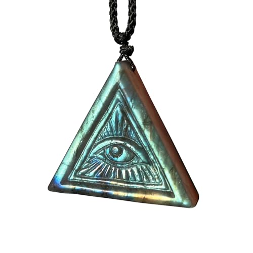 BAOHEN Labradorite Necklace Pendant Devil's Eye Adjustable Length, Jewelry DIY, Office Desk Decor, Living Room Decor, Prayer Meditation Prop, Good Luck Birthday Gifts for Men,Women