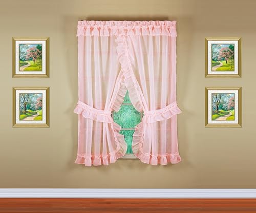 Image of Today's Curtain, Emelia Priscilla Sheer Pair 96 inch W x 84 inch L, Rose, 5-Piece-Set