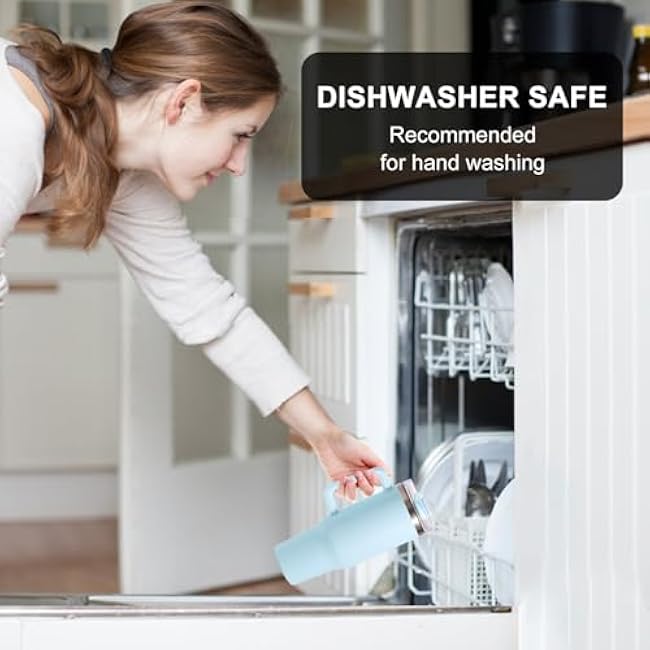 2 Pack 40oz Tumbler with Handle, 2 Straws and Multiple Stickers, Spill Proof and Leak Resistant, Insulated Cup for Hot and Cold (Withe and Blue)