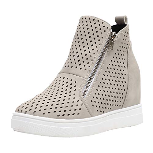 DQANIU Damenstiefel, Damen Damenmode Sohle Hohl Reißverschluss Knöchel Flache runde Kappe Freizeitstiefel Schuhe Cover