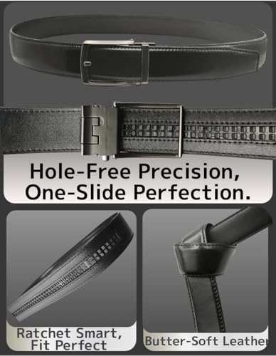 Men’s Leather Ratchet Belt Holeless Adjustable Slide Buckle Dress Casual Belt for Office & Travel4