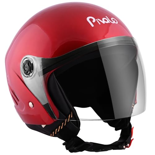 Pivalo X-Pearl 580MM Half Face Helmet with Outer Clear Visor Glossy Finish Scratch Resistant Open-Face for Bike Scooty Riding Men and Women (Pack of 1, Cherry Red)