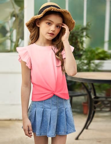 Image of Arshiner Girls Shirt - Short-Sleeve Twist Front T-Shirt for Girls with Cute Flying Sleeves - Summer Blouse Tunic Tee Tops