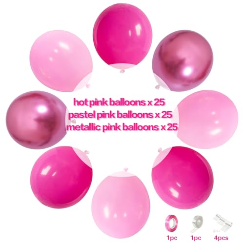 Image of Metallic Pink Balloons, 70-Pack Pink Balloons for Birthday Princess Wedding