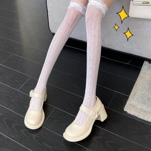 Lolita Lace Knee High Socks for Women Heart Patterned Stockings With Bowknot for Cosplay2