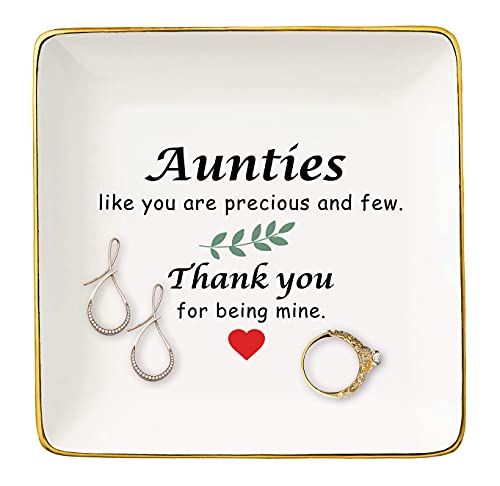 Topthink Mothers Day Gift for Aunt Auntie-Auntie Like You Are Precious and Few-Wedding Birthday Christmas Gift-Ceramic Jewelry Tray,Trinket Holder,Ring Dish