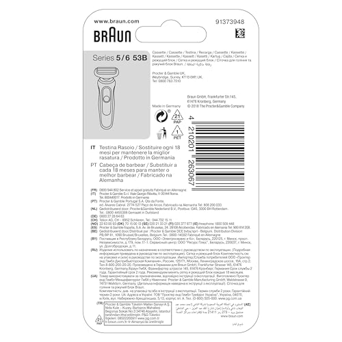 Braun Tête De Rasoir Electrique A Barbe Homme Series 5 53B ORIGINALE Noire, Remplacement De La Grille Pour Un Rasage De Près Performant, Pièce De Rechange OFFICIEL