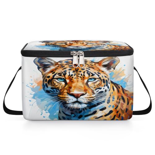 GzLeyigou Leopard Painting Lunch Bags for Women Men 9 Cans, Hot & Cold Food Delivery Bag Insulated Grocery Bag Insulated Lunch Box Leopard Cooler Bag for Office Work Picnic Beach