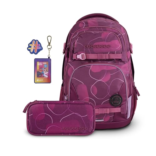 coocazoo Schulrucksack-Set Porter „Berry Bubbles & Follow Me“ 3-teilig,...