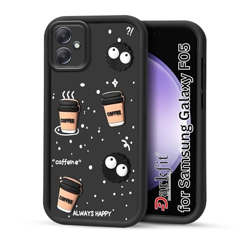 Image of DARKFIT Back Case Cover Compatible with Samsung Galaxy F05 / A05 | Cute Fun Cartoon Ball 3D Coffee Silicone Case | Body Protection | Camera Protection | Shock Proof | Color Black | Pack of 1