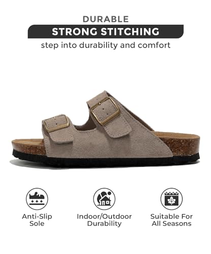 Project Cloud VENITA-GREYSU-11 100% Genuine Leather Flat Sandals Women Comfortable Beach Essentials Womens Sandals Memory Foam Vacation Essentials Comfy Women'S Sandals Slides thumb #1