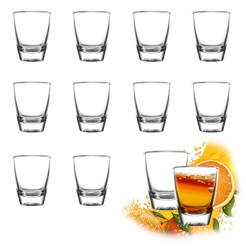 ASOENTIWOX 12 Stück Shotgläser, Schnapsgläser 3CL/30ML, Party Zubehör Kleines Schnapsglas, Likörgläser Dicke Basis, Lustig Pinnchen für Holiday Gatherings, Family Bars, Festival, Gedenktag