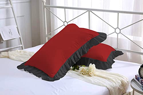 Image of YRM Bedding's Ruffle Beautiful Pillow Cover | Super Soft Elegant Premium Microfiber Frill Pillow Cover Set of 2 (17 inchx27 inch Inches) (Burgundy /Black)