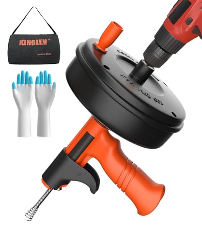 Espiral de limpieza de tuberías con broca [10 M] – Retracción automática y juego de espiral flexible con tambor de metal para una limpieza eficaz del drenaje y acceso controlable