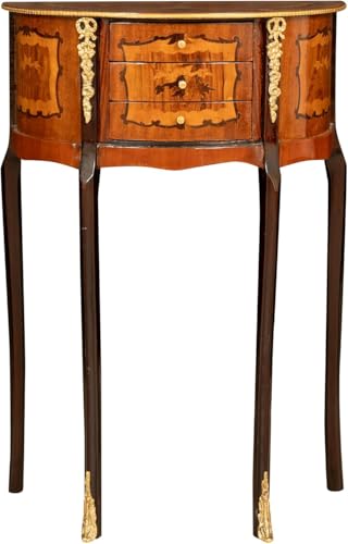 Biscottini Mesita de noche vintage 69 x 24 x 46 cm – Mesita de noche dormitorio madera – Mesa media luna retro – Mesa entrada estrecha y alta – Mesas altas 3 cajones