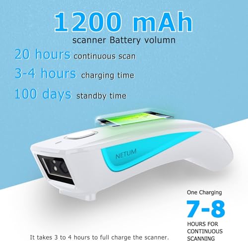 NETUM Upgrade Mini Wireless QR Barcode Scanner, 3 in 1 Bluetooth Tragbare Tasche Kleiner 1D 2D Strichcodeleser, Automatisch Schnelles, Präzises Scannen für POS, C850 Weiß