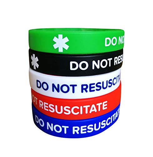 line 24 DNR Medical Alert Silicone Bracelets 5 Pack Adult Size 7.8 inches - Do Not Resuscitate Wristbands Waterproof Unisex for Men & Women