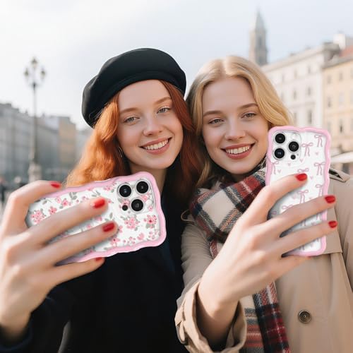 Coque iPhone 14 Pro Max fleur rose, cadeau esthétique et mignon pour filles