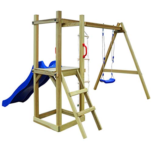 vidaXL Kiefernholz Spielhaus mit Rutsche Schaukel Leiter Spielturm Kletterturm - 3