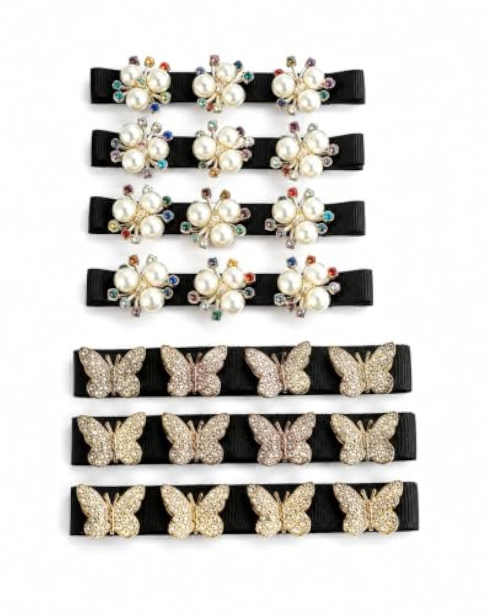 Pearl and Crystal Butterfly Hair Clips Set