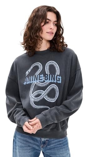 ANINE BING Womens Harvey Crew Snake Sweatshirt Washed Black S