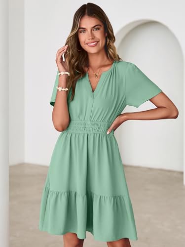 Image of Simplee Womens Casual Summer Dresses 2026 V Neck Short Sleeve Empire Waist Flowy A Line Ruffle Tiered Mini Sundress