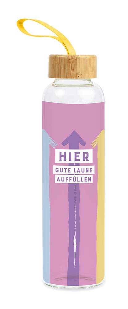 Grafik-Werkstatt Glass Drinking Bottle with Funny Saying, with Handle Loop, 550 ml, Good Mood
