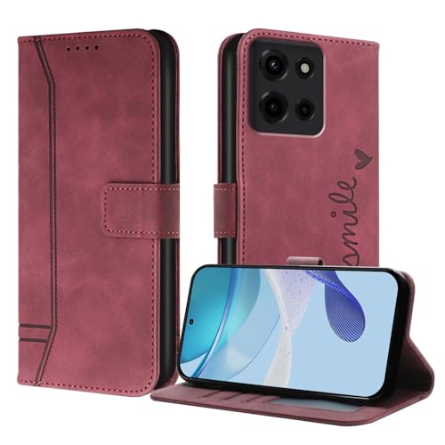 Étui portefeuille Moto G 5G 2025 en cuir vin rouge avec béquille et porte-cartes intégrés