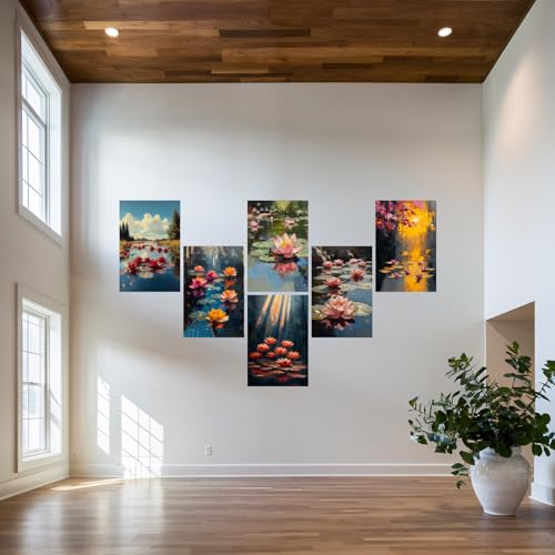 Image of SiddArtify Water Lily Wall Art Poster Print Set - Floral Canvas Prints for Living Room Bedroom Office Decor - 8x12 Sticker Pack of 6