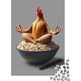 Meditierende Hähnchen Reis Schüssel 1000 Teile Puzzle Papier Puzzle für Erwachsene Humorvolle Kunst Entspannung Deko Geschenk Familie 70x50cm/1000pcs