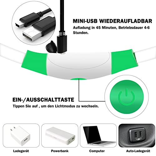 Nepfaivy Leuchthalsband Hund USB Aufladbar - Wasserdichtes Hundehalsband Leuchtend mit 3 Beleuchtungsmodi, Längenverstellbareres LED Halsband für Kleine, Mittlere und Große Hunde (Grün)