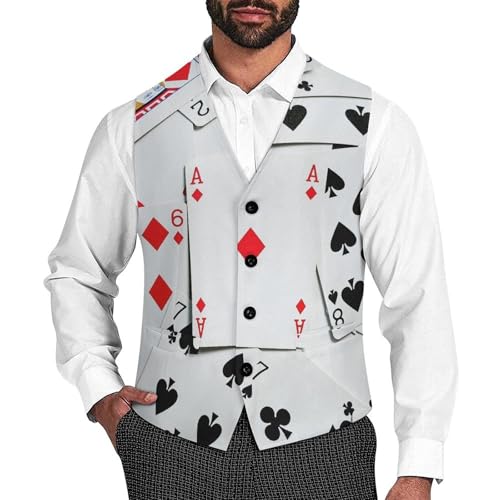 Poker Cards Suit Vest for Men Casual Business Tuxedo Slim Fit Suit Vests Lightweight Waistcoat