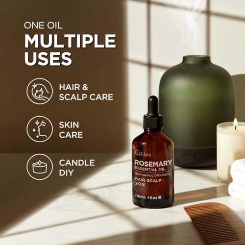 Image of 100% Pure Rosemary Essential Oil - 4 Fl Oz - Rosemary Oil for Hair, Skin, Diffuser, Aromatherapy & DIY Candle Making Scent