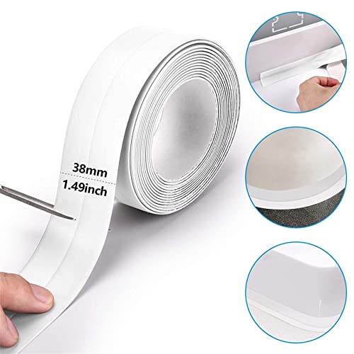 Image of Esimple Caulk Tape, White PVC Waterproof Caulking Tape, 1.5in x 126in Strip, Self-Adhesive, Sealing Tool for Bathroom, Kitchen, Gas Stoves, Sinks, Corners