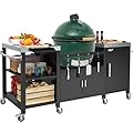 Outdoor Grill Table for Big Green Egg, Metal Grill Cart Compatible with XL Big Green Egg,Big Joe,Primo XL,Waterproof Cover Included