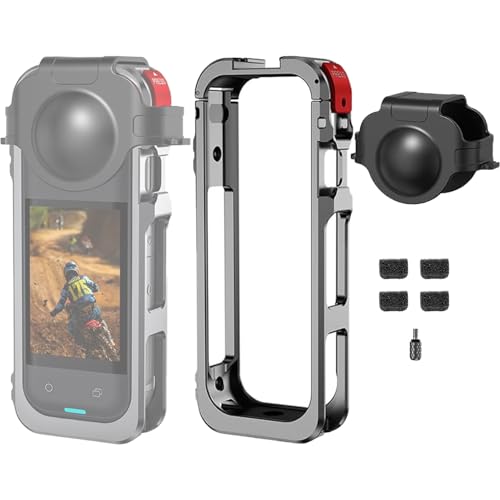 Image of Metal Protective Case for Insta 360 X5 Action Camera with Silicone Lens Cap, Cold Shoe Mount, 3x1 /4 inch Threads & 2-Claw GoPro Mount Adapter - Insta 360 Action Camera Accessories (Cage + Cap)