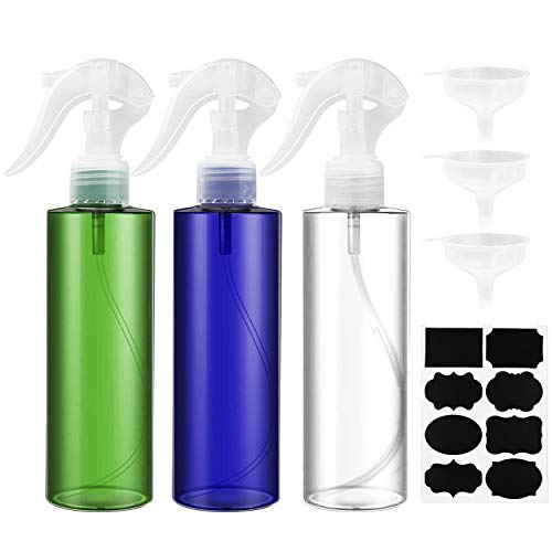 3 Pack Spray Bottle for Hair - 8.5oz/250ml White Blue Green LeakProof UV Protection Squirt Bottle, Durable Plastic Spray Bottles for Hair/Alcohol/Plant Watering/Cleaning Solution