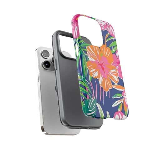 Coque rigide brillante iPhone 14 Pro motif floral tropical multicolore