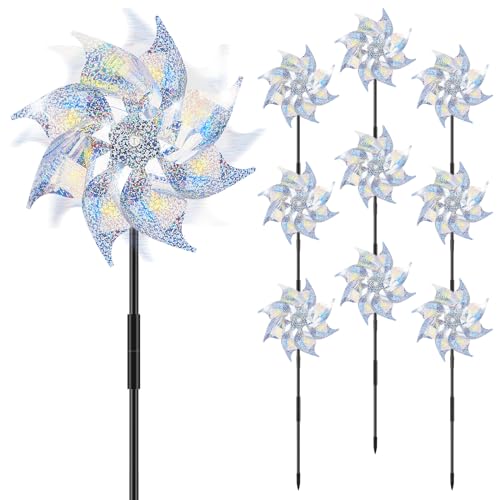 10 molinillos antipájaros, 50 x 19 cm, molinos de viento reflectantes, coloridos, molinillos de viento, para balcón, plástico, molino de viento, jardín para balcón, jardín, huerto, patio, techo