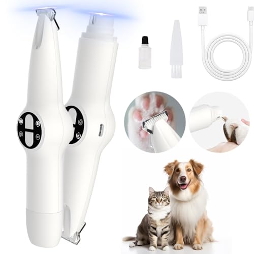 Dog Paw Trimmer with LED Light, Upgraded 2 in 1 Dog Grooming Kit, Cordless Pet Nail Trimmers Grinder...