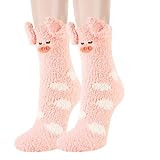 Benefeet Sox Pink Cute Pig Fuzzy Socks for Women with Grips Non Slip Funny Pig 3D Animal Fuzzy Slipper Socks Girl Plush Fluffy Soft Sock Comfy Cozy Socks Indoor Warm Winter Sleep Socks Christmas Gifts
