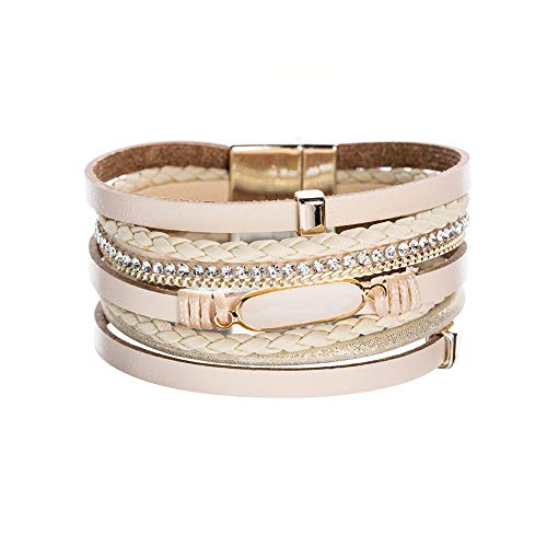 Artilady Shinning wrap Clasp Bangle for Women (Crystal Cream)