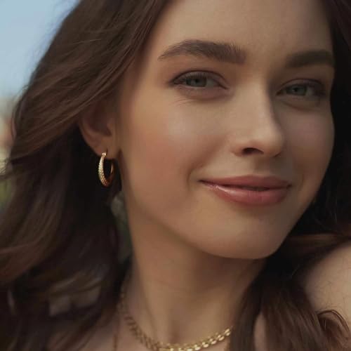 14K Gold Earrings for Women Chunky Hoop Earrings 14K Gold, Lightweight & Small Hoop Earirng for Women with Hinged Clasp 20MM3