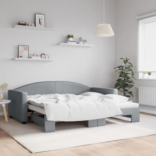 Nqyjm Cama de descanso sin colchón Cama de día con cama Gigogne gris claro 90x190 cm Tela, marco de sofá cama Banqueta para invitados, dormitorio, salón Model 2