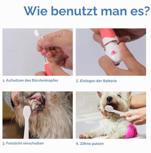 Hund/Katze elektrische Zahnbürste, Haustier elektrische Zahnbürste mit Suchlicht/weiche Borsten, geeignet für kleine Hunde und Katzen
