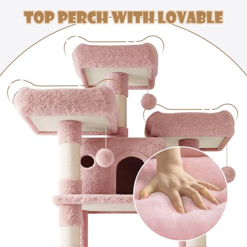 Image of SHA CERLIN 81 Inches Extra Large Cat Tree for Indoor Adult Cats /XXL Big Cat Tower with Condo /Cozy Perches /Sisal Scratching Posts and Hammocks /Activity Center /F80 /Heavy Duty /Pink