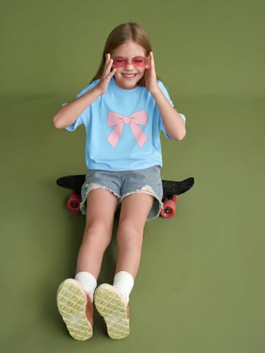 Image of Girls Athletic Oversized Crop Tops Kids Drop Shoulder Short Sleeve T Shirts Workout Tees 5-14 Years
