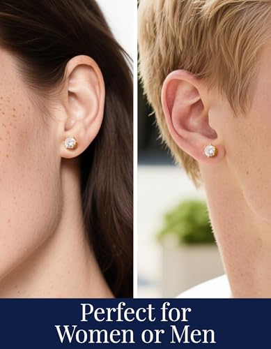 MomentWish 14K Gold Plated Stud Earrings, Birthday Gifts for Women, 1-2Carat Moissanite Earrings, Lab Created Diamond Earrings, Yellow/Rose Gold Plated 925 Sterling Silver Earrings Women Men4