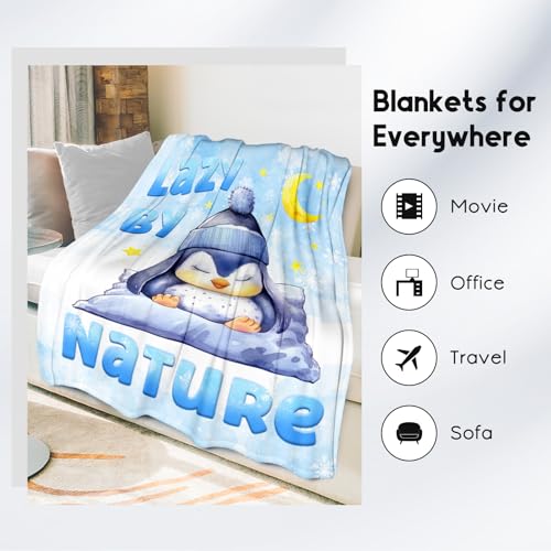 Penguin Blanket, Cute Soft Throw Gifts for Women, Cozy Flannel Throw Blankets for Bed Living Room, White 60"x80"