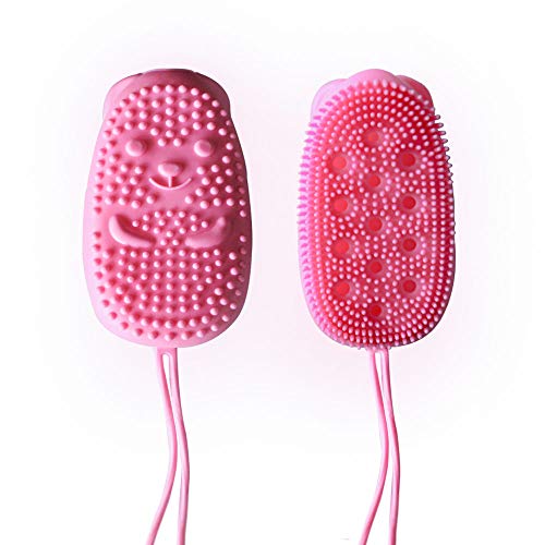 Silicone Body Scrubbers for Use in Shower,Exfoliating Massage Bath Brush to Deep Cleaning Skin,Double Sided Shower With Wood Pulp Cotton(pink)